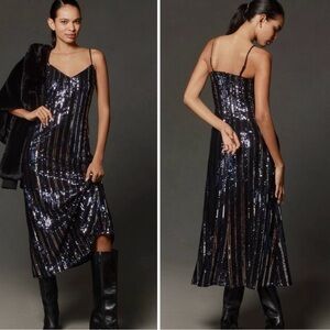 Anthropology Sequin Navy Blue and Silver Gala/ Holiday Dress